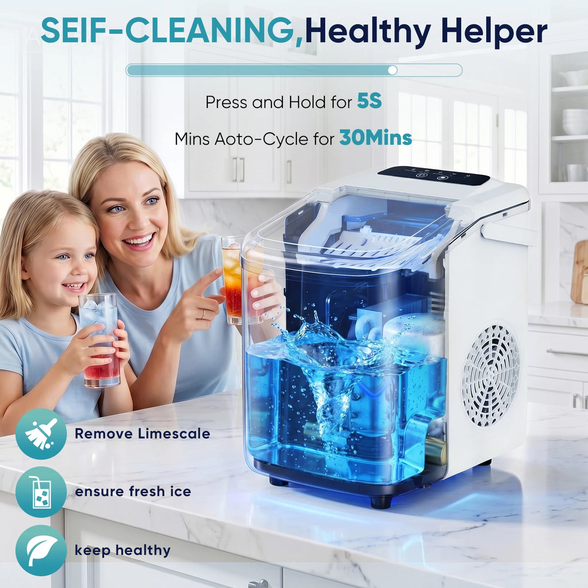 Compact Countertop Portable Ice Maker With Handle And Scoop