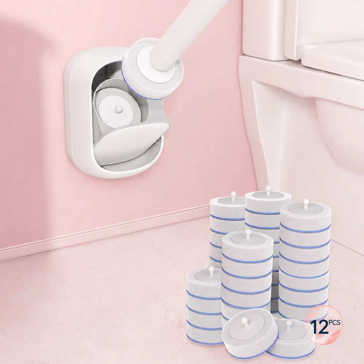 Joybos Wall-Mounted Toilet Brush with Replaceable Heads and Auto-Open Bracket