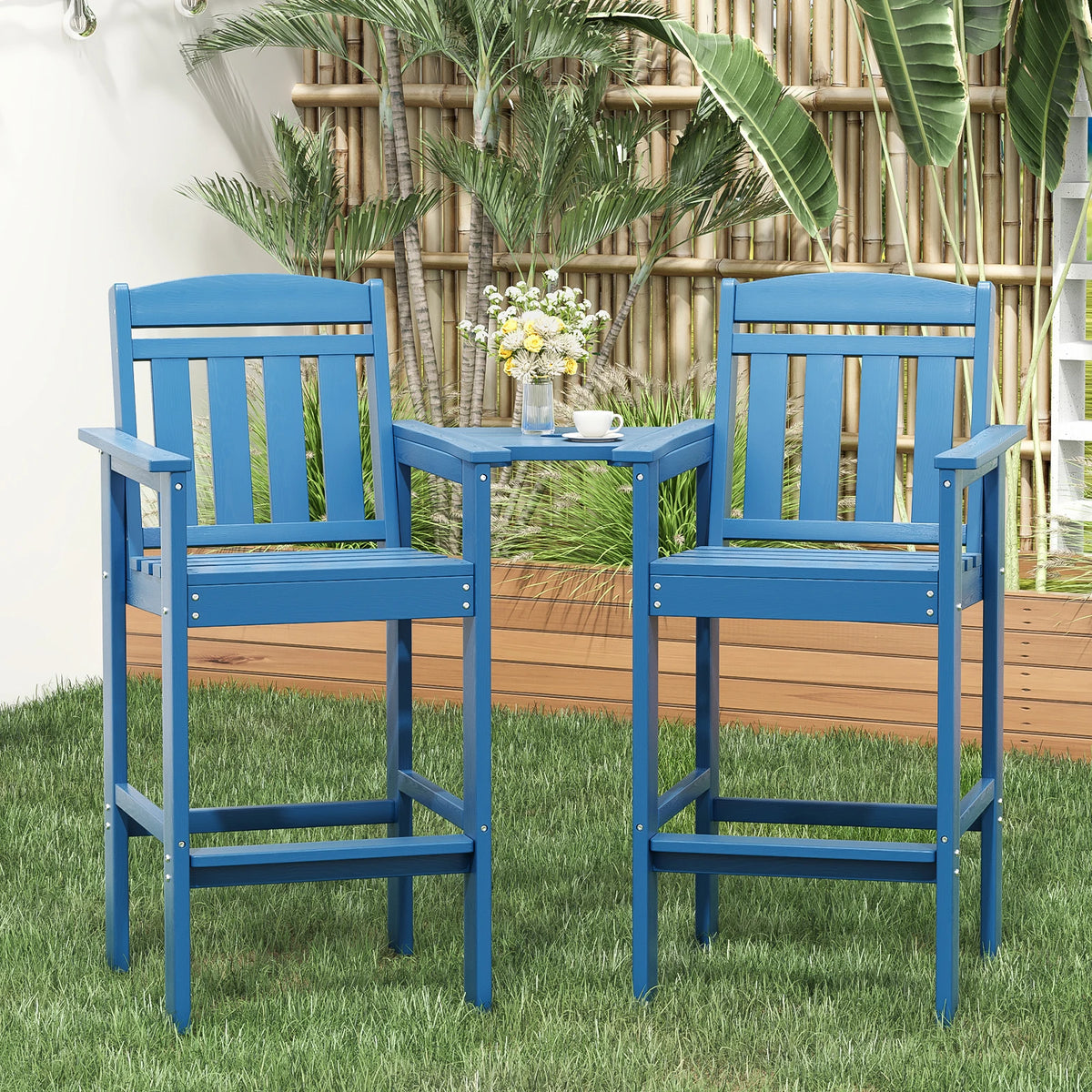 FARINI Adirondack Bar Height Patio Chairs With Connecting Tray