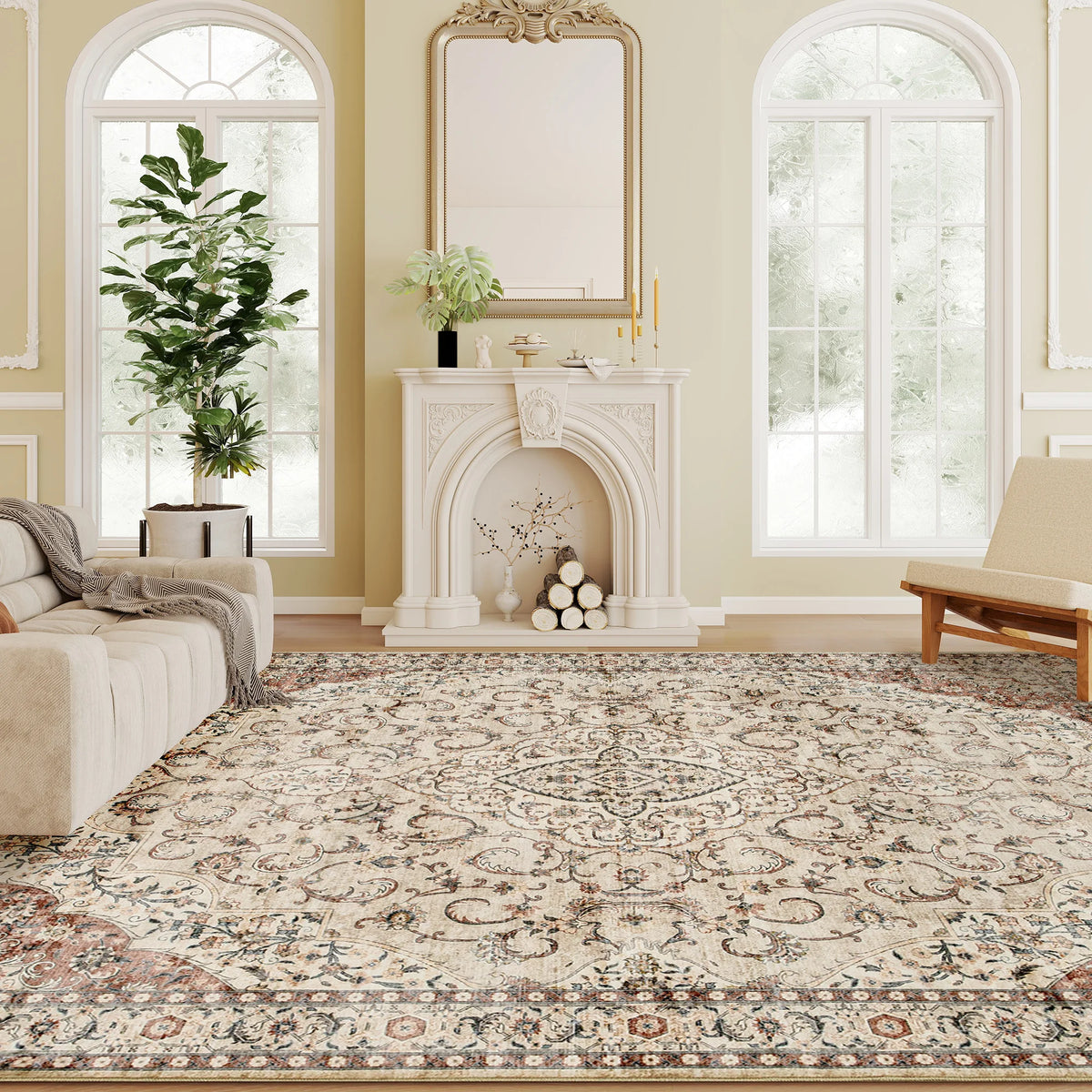 Homcom Machine Washable Vintage Oriental Medallion Area Rug