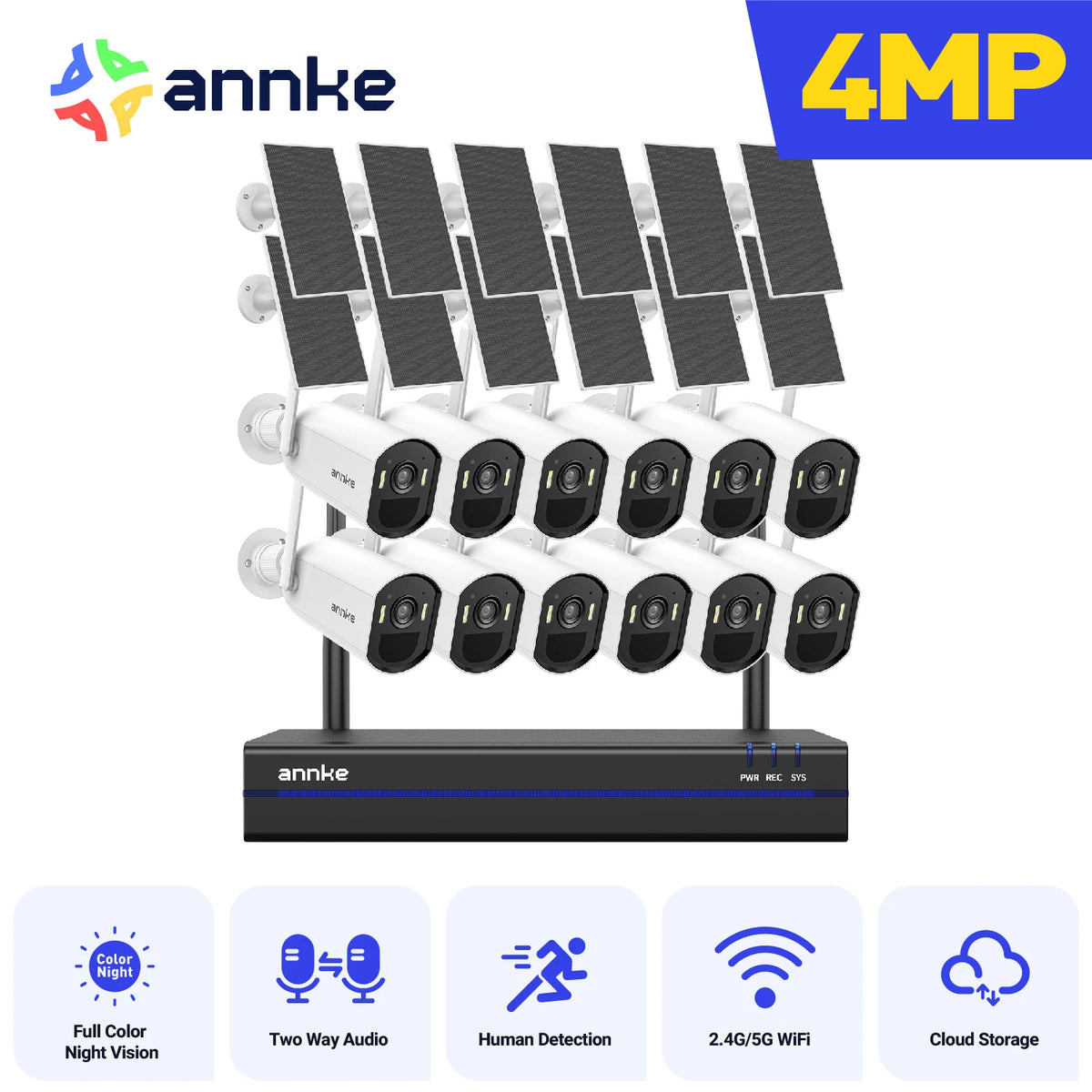 ANNKE 4MP Wireless Solar Security Camera System With NVR