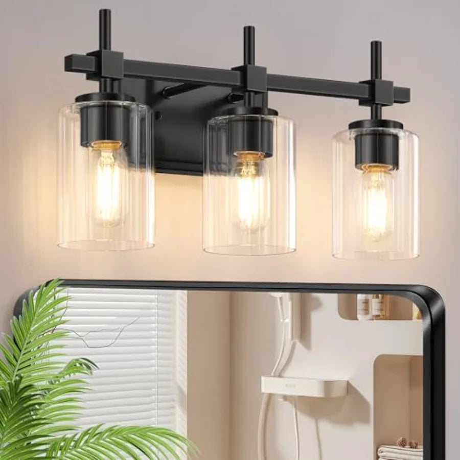 3-Light Bathroom Light Fixtures, Vanity Lights for Bathroom with Textured Glass Shade, Modern Vanity Wall Lighting Over Mirror,