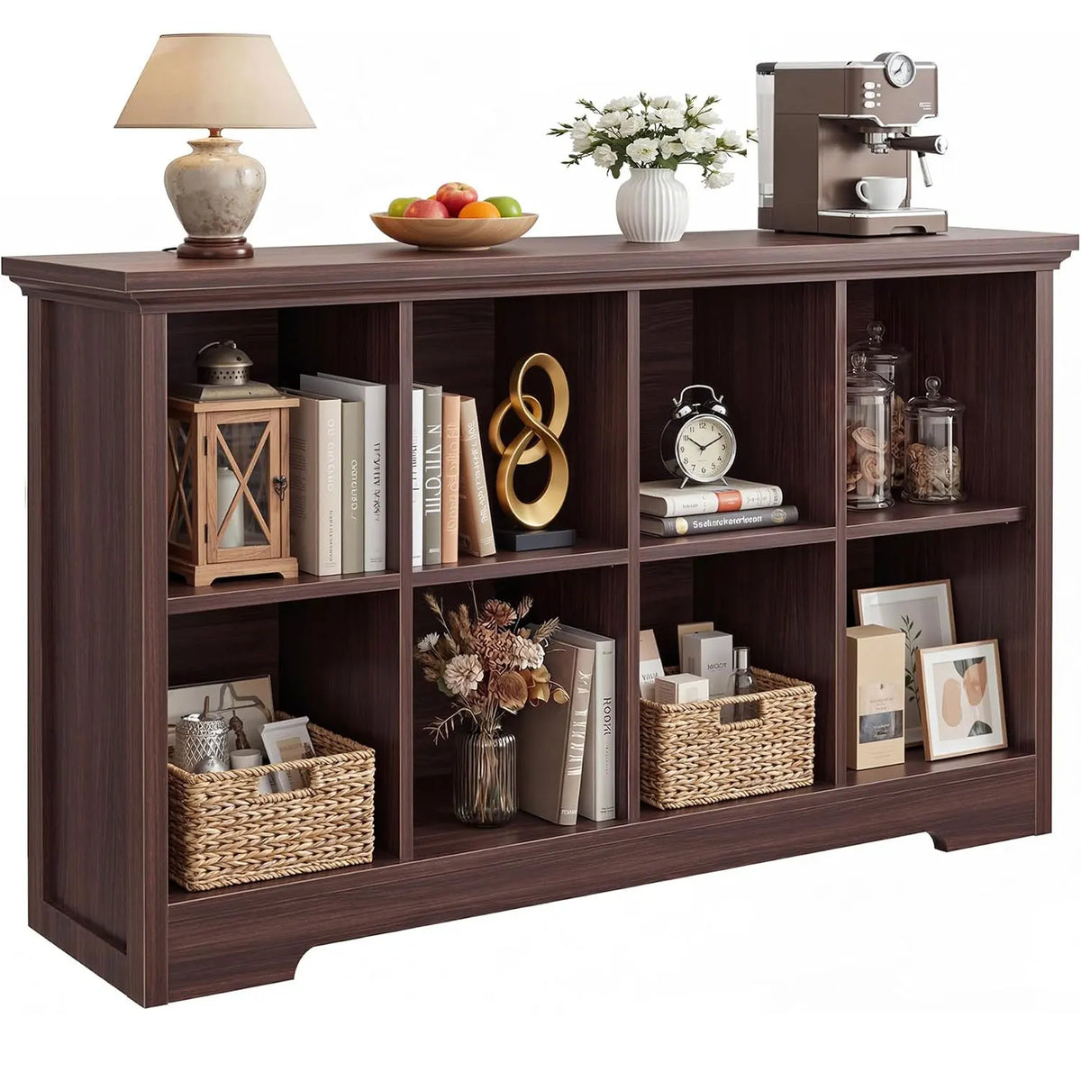 Aheaplus Modern Wooden Bookshelf With Integrated Charging Ports