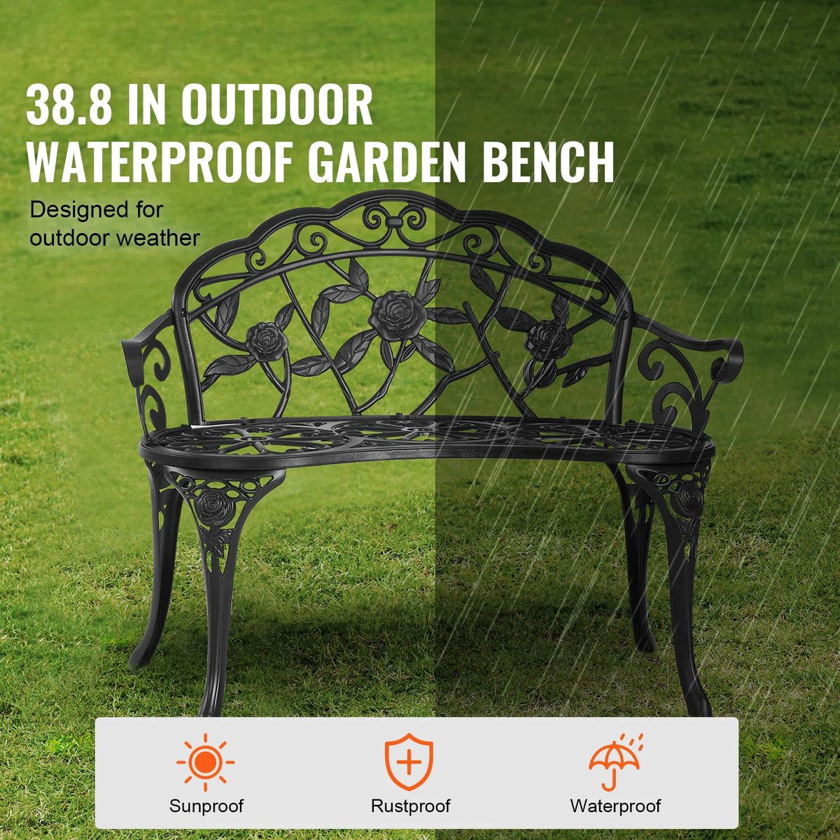 SucceBuy Outdoor Wooden Metal Garden Bench Patio Furniture