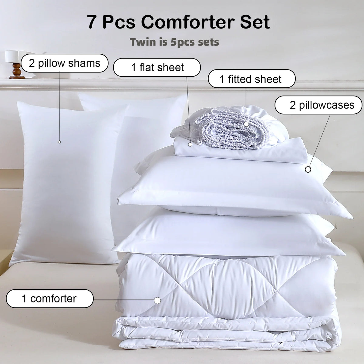 Easyum 7 Piece Soft Polyester Bedding Set With Comforter And Sheets