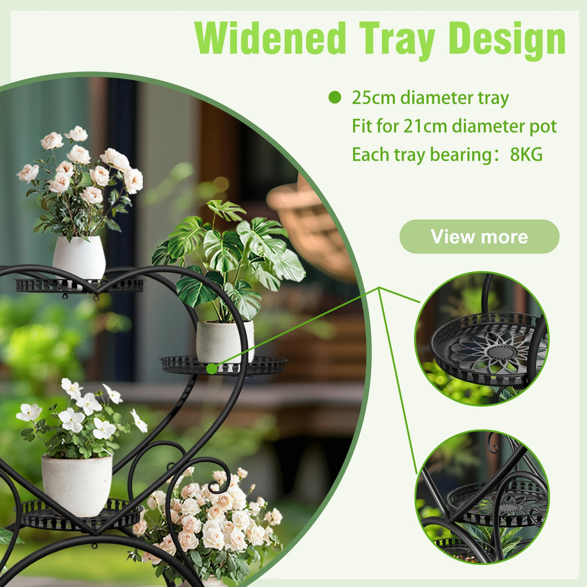 Wisfor Heart Shaped Metal Rolling Plant Stand Garden Display Rack