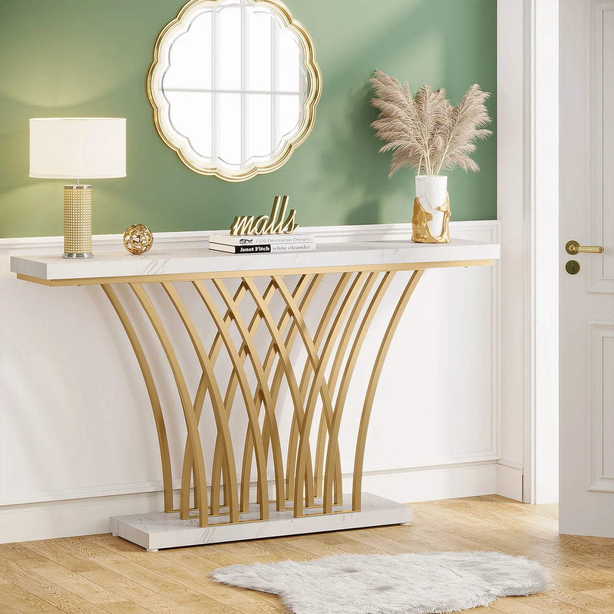 Tribesigns Modern Metal Console Table with Grid Base for Entryway