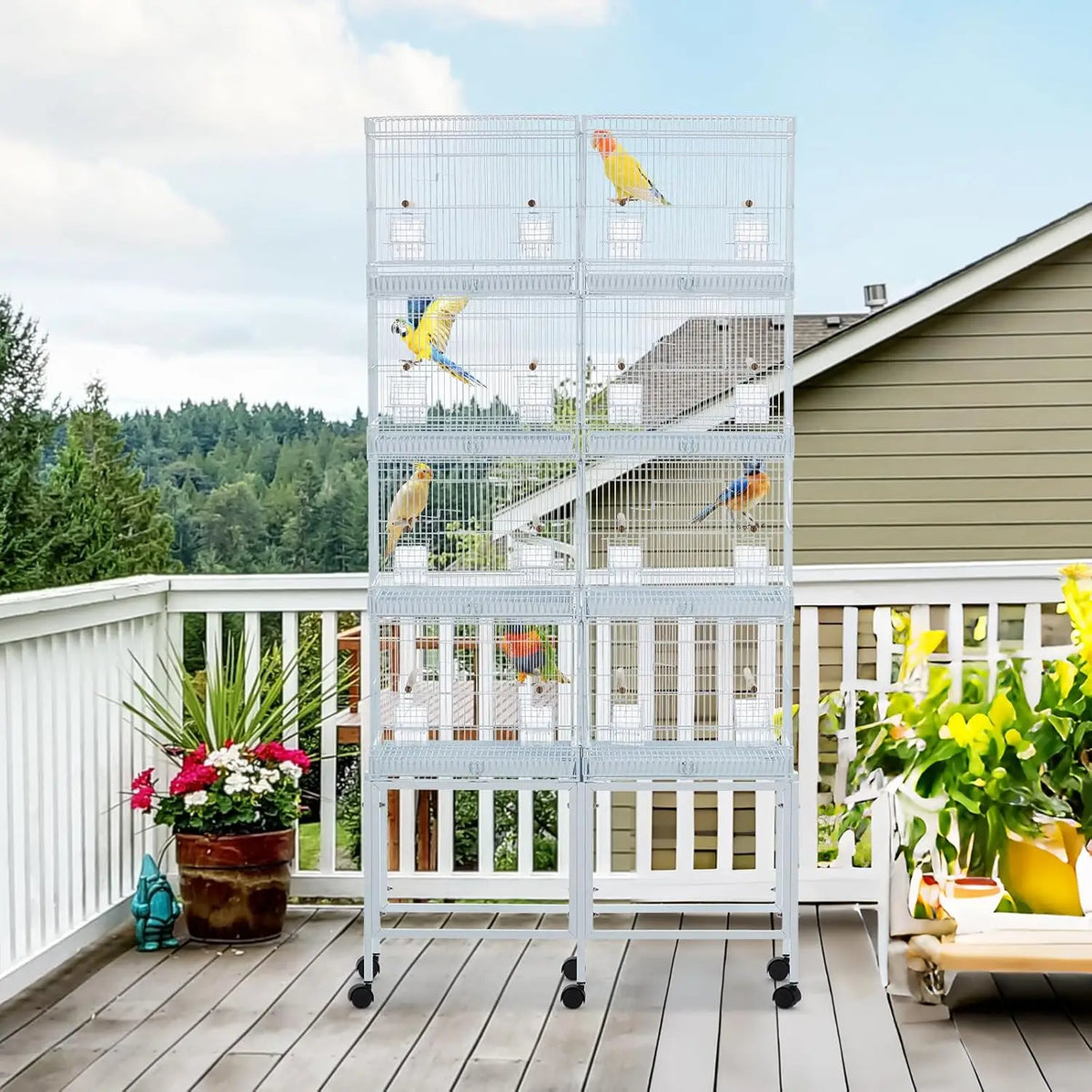 Large Stackable Bird Parrot Cage for Cockatiel Spacious 4-Unit, 67inch H With Shelf, Slide-Out Trays Bird Nests Indoor Flight House Locking Casters