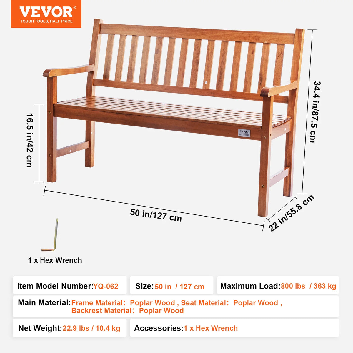 SucceBuy Outdoor Wooden Metal Garden Bench Patio Furniture