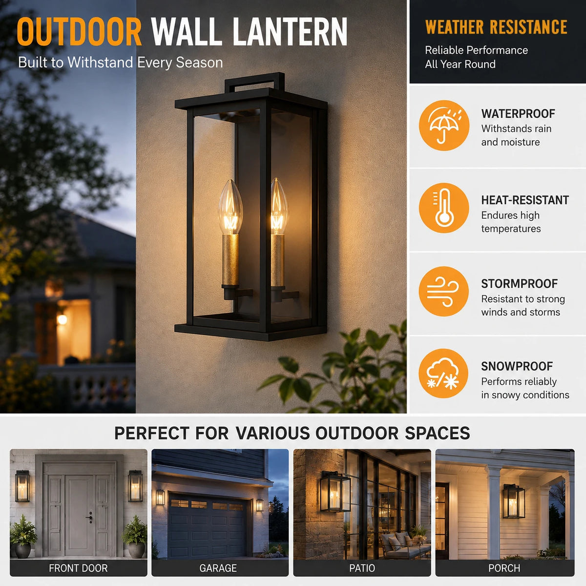 Dusk to Dawn Outdoor Wall Sconce, 14" Outside Wall Lights, Modern Black Wall Mount Light Fixture, Waterproof Exterior Lighting Fixtures for House, Porch, Garage(not included bulbs)