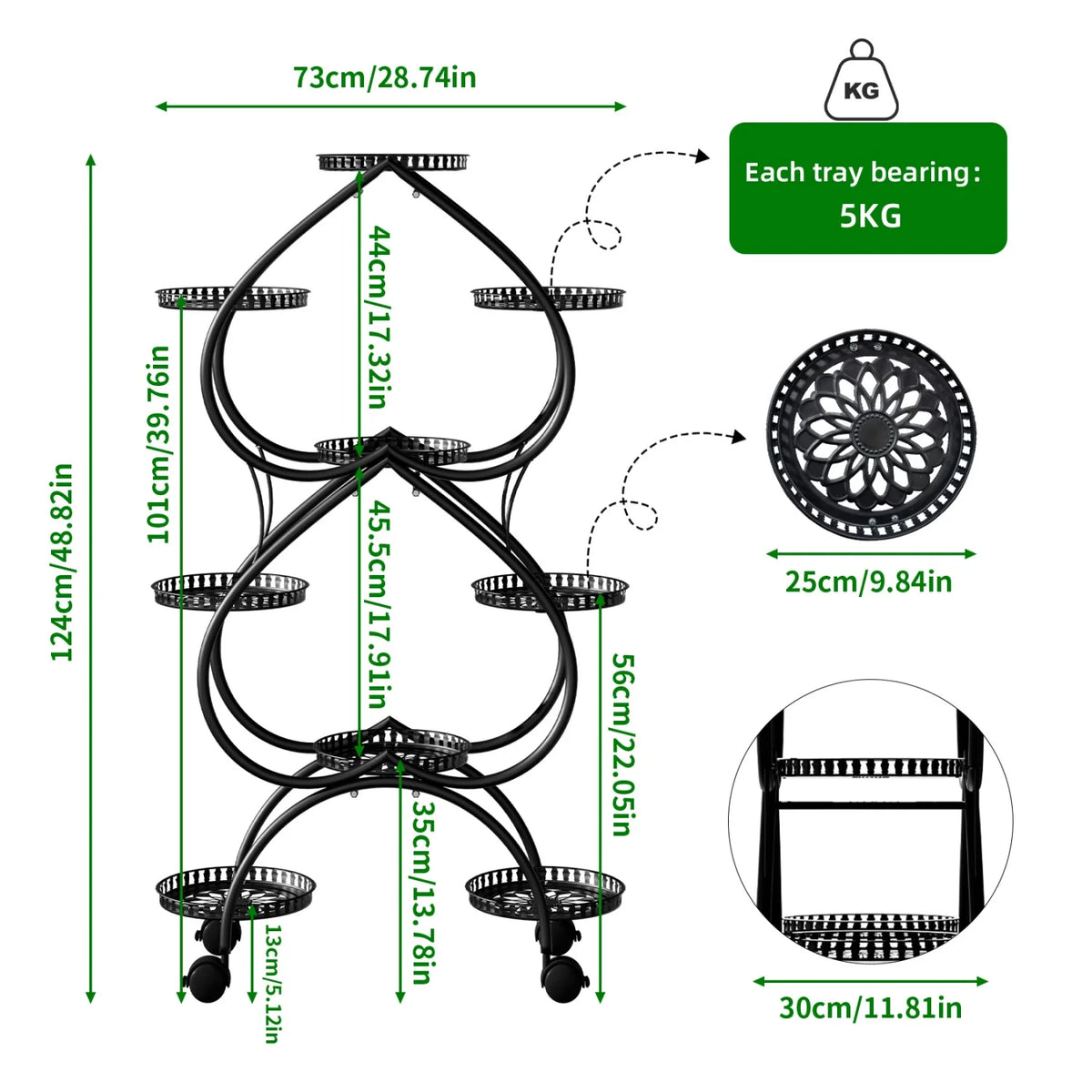 Metal Plant Stand With Wheels And Tiered Display Rack