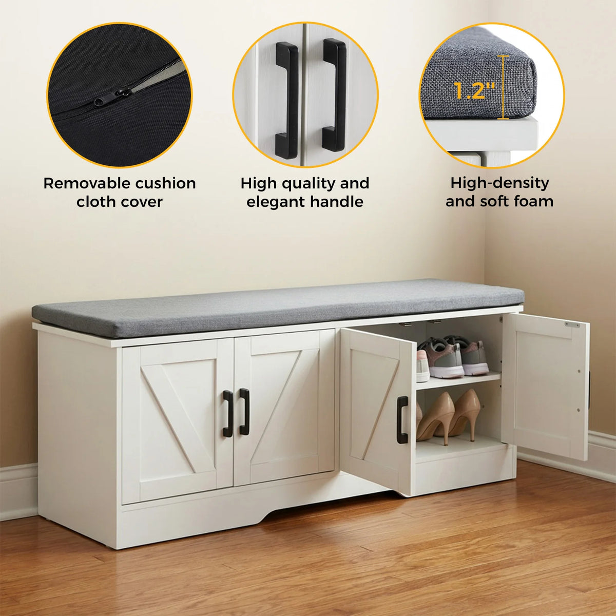 JHK Storage Bench With Padded Seat And Entryway Shoe Cabinet