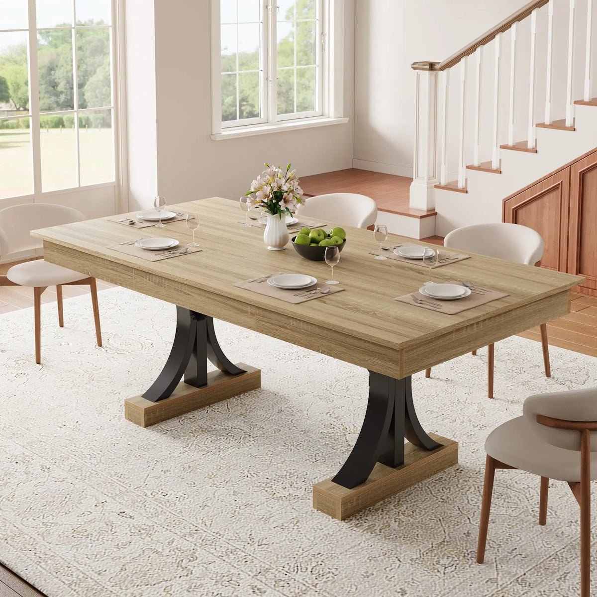 HiMISS Modern Dining Table With Storage Drawers And Metal Frame
