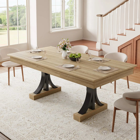 HiMISS Modern Dining Table With Storage Drawers And Metal Frame