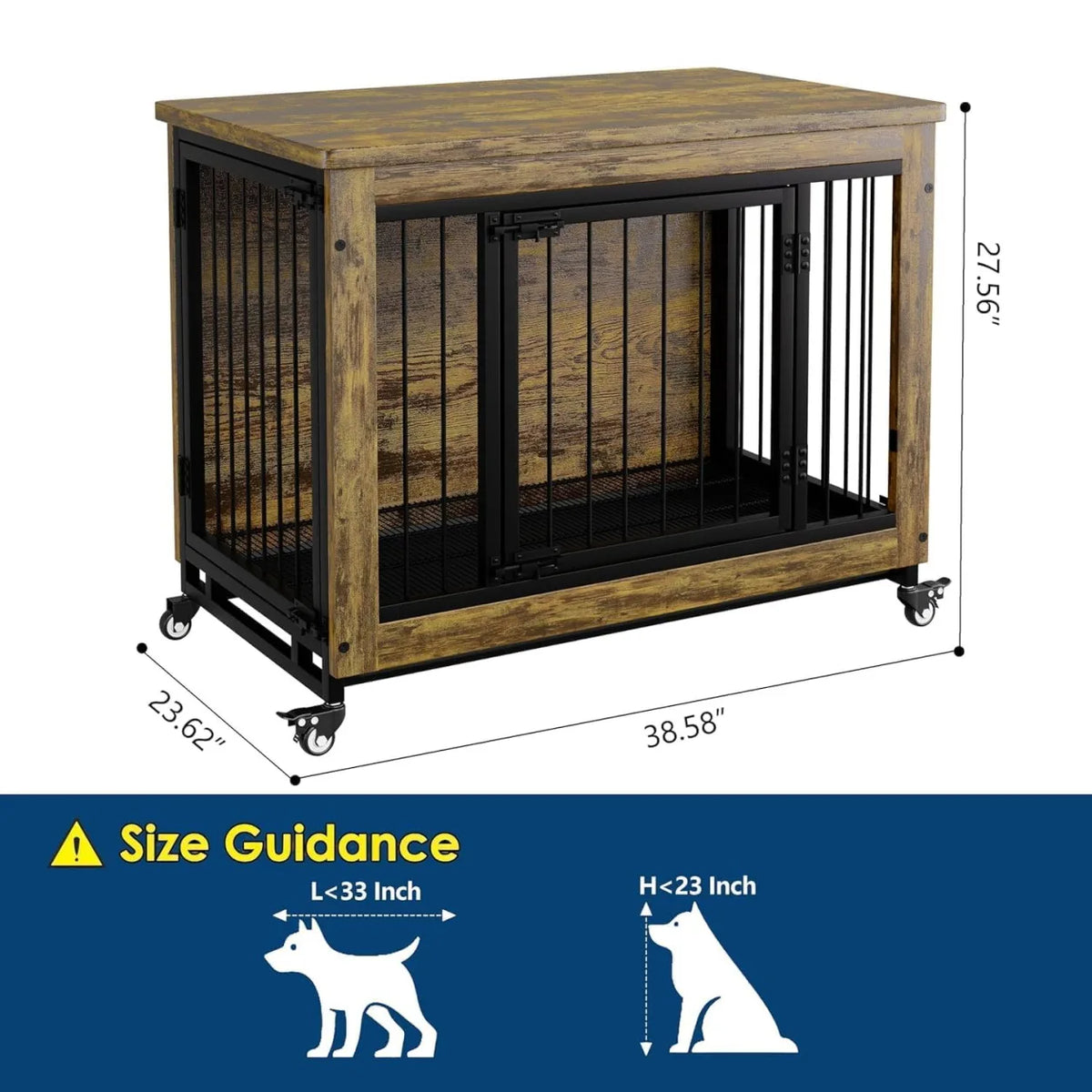 ANIXOL Wooden Dog Crate Furniture With Locking Doors And Wheels