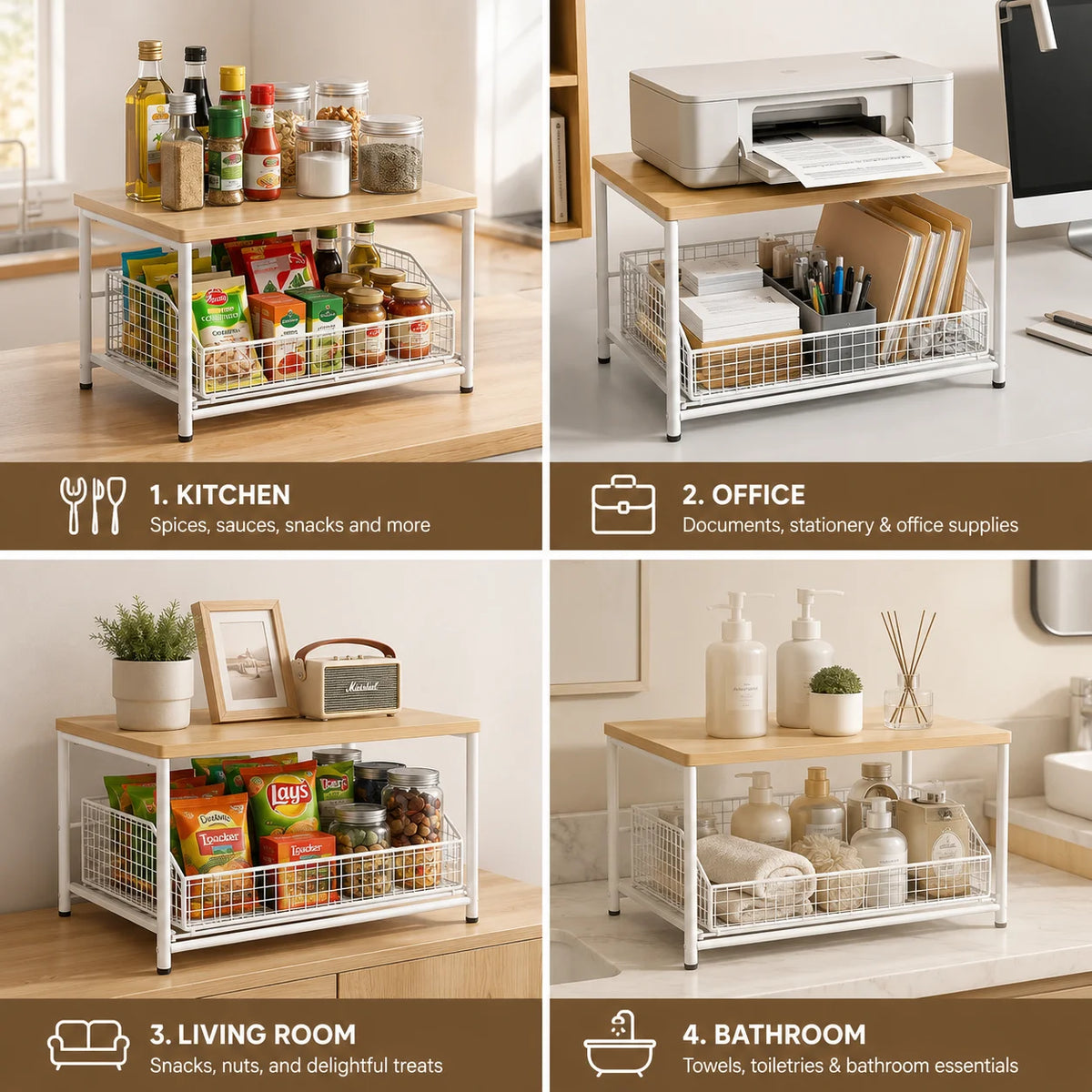 Kitchen Microwave Stand With Storage Drawer Organizer Shelf