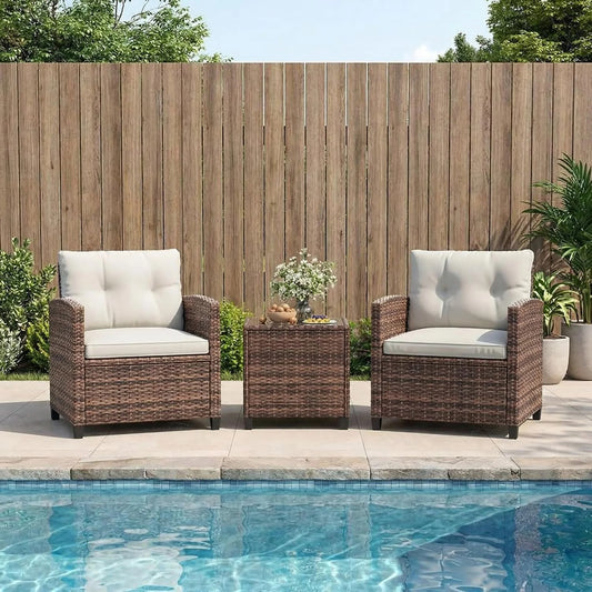 HiMISS Outdoor Wicker Bistro Set With Cushions And Coffee Table