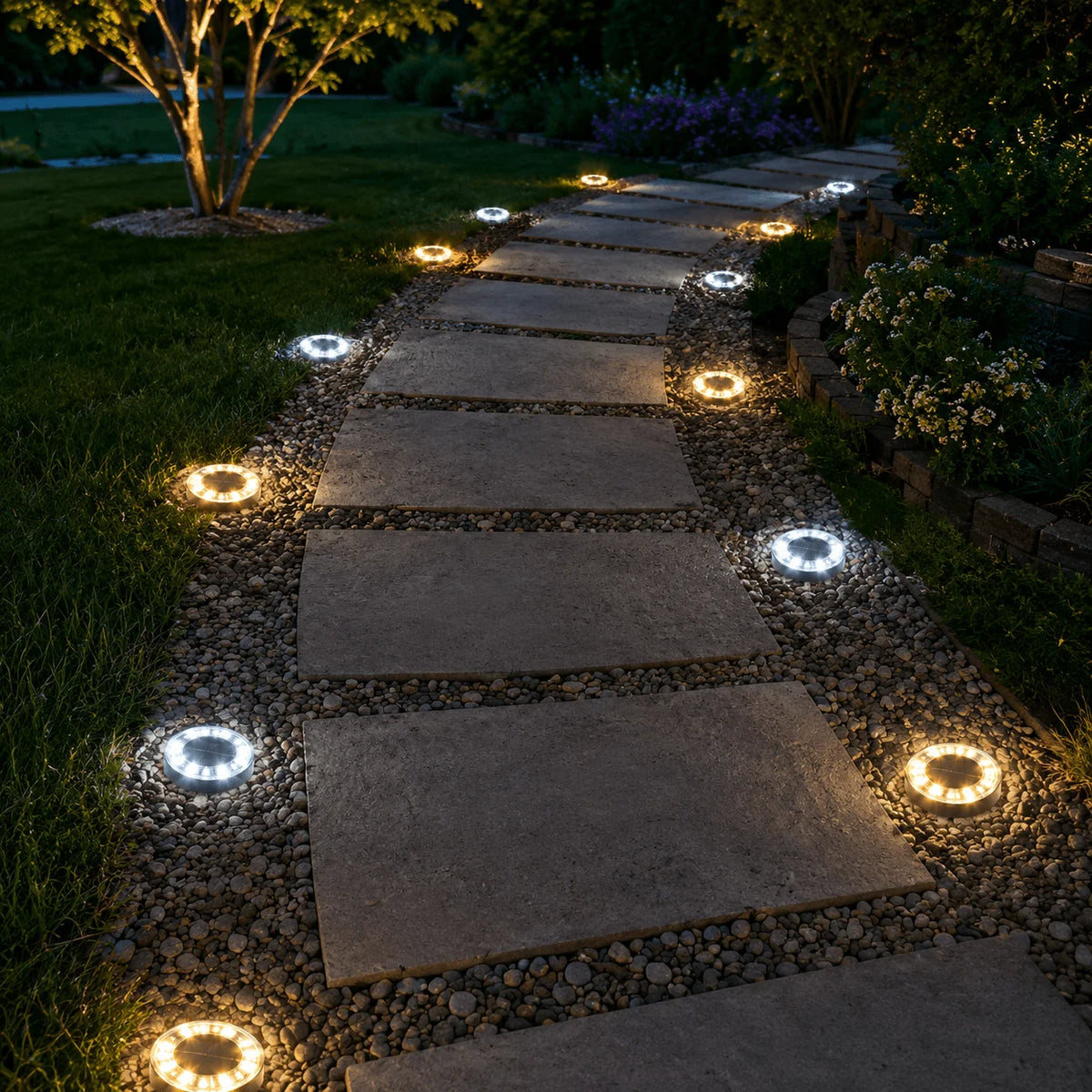 Solar Ground Lights White LED Pathway Garden Landscape Lighting