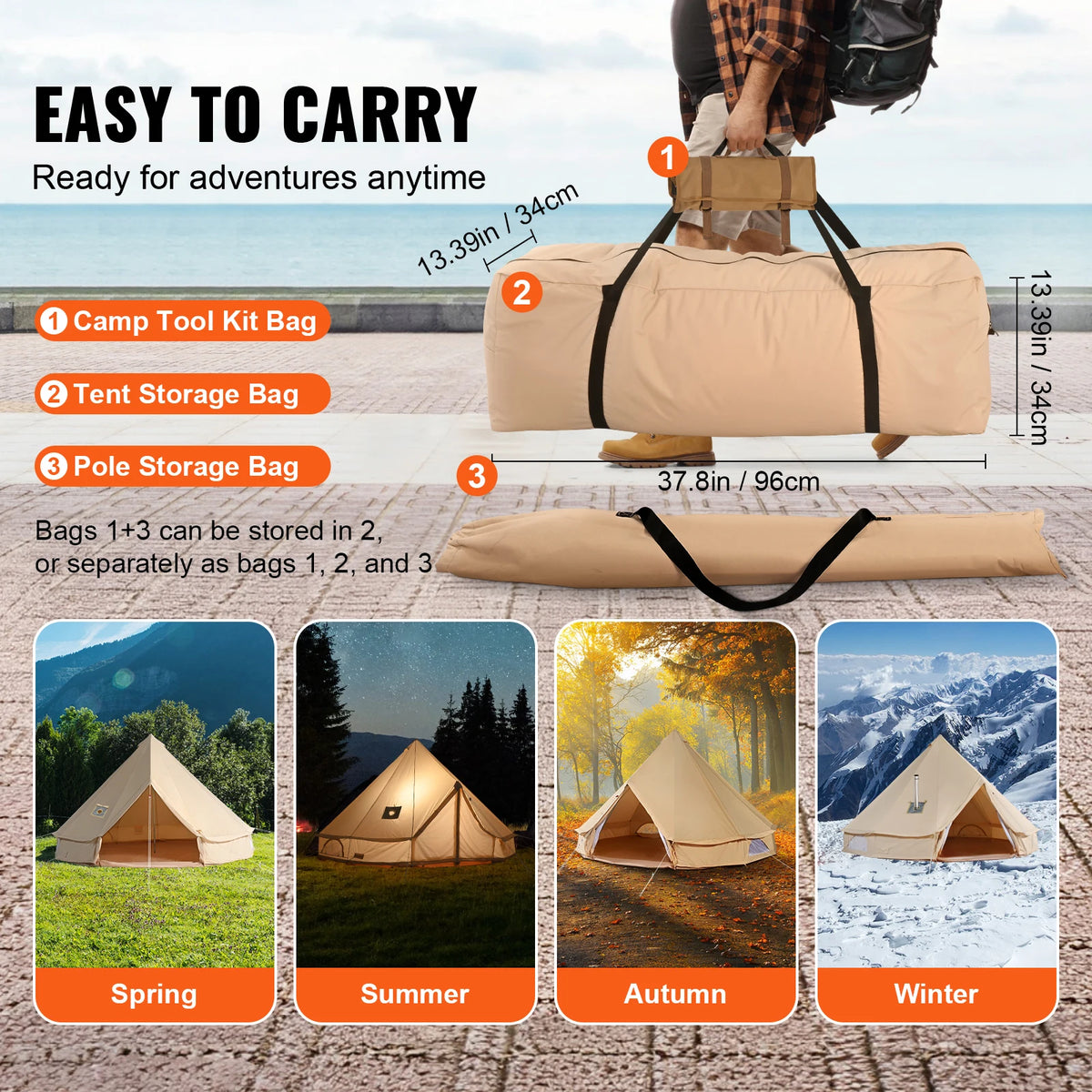 SucceBuy Canvas Bell Tent With Stove Jack For Camping
