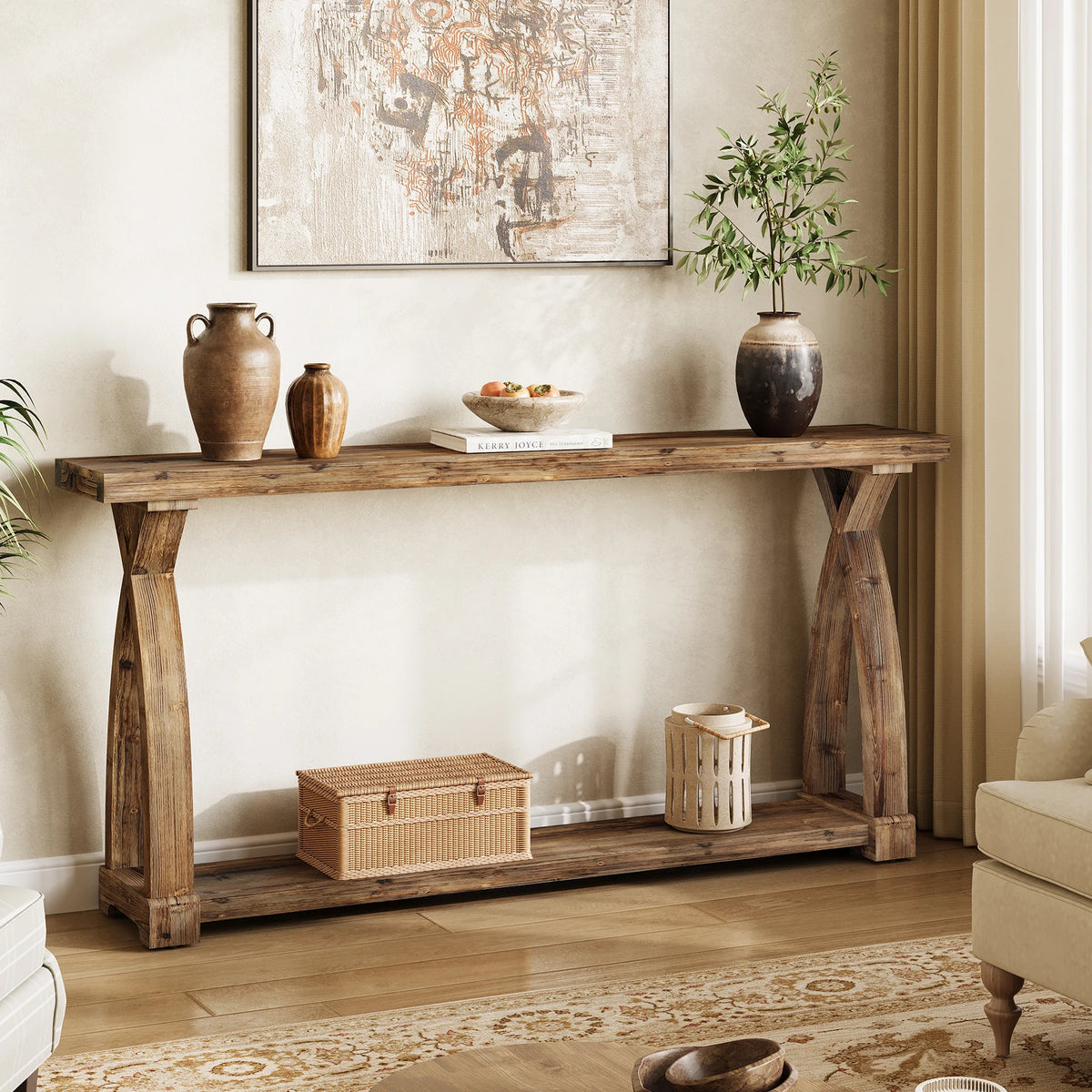 Tribesigns Solid Wood Console Table With Storage Shelves For Entryway