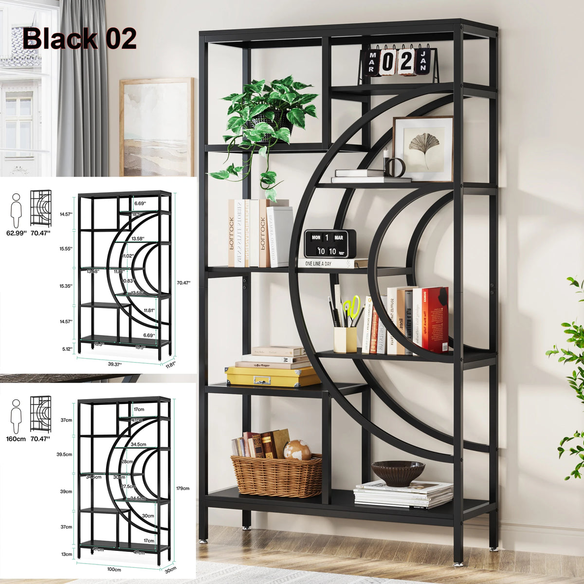 Tribesigns Five Tier Industrial Bookshelf Freestanding Display Shelf