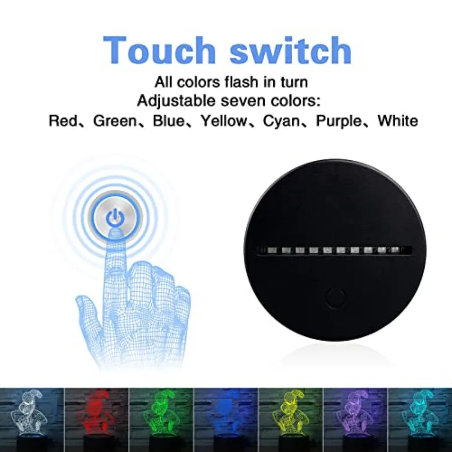 3D Illusion LED Night Light, Visual Creative 7 Colors Gradual Changing Touch Switch USB Table Lamp for Holiday Gifts or Home De