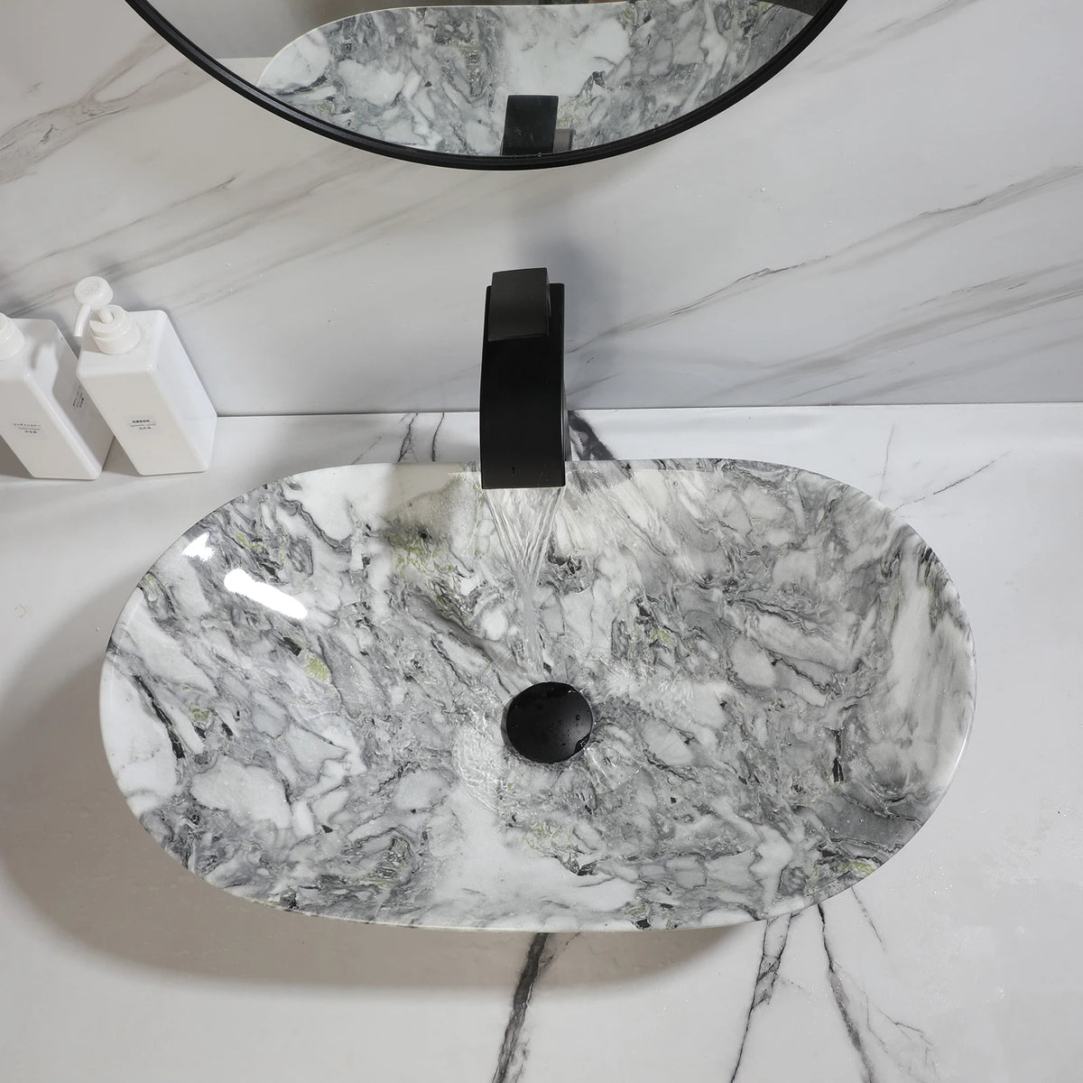 KEMAIDI Ceramic Oval Vessel Bathroom Sink With Faucet Set