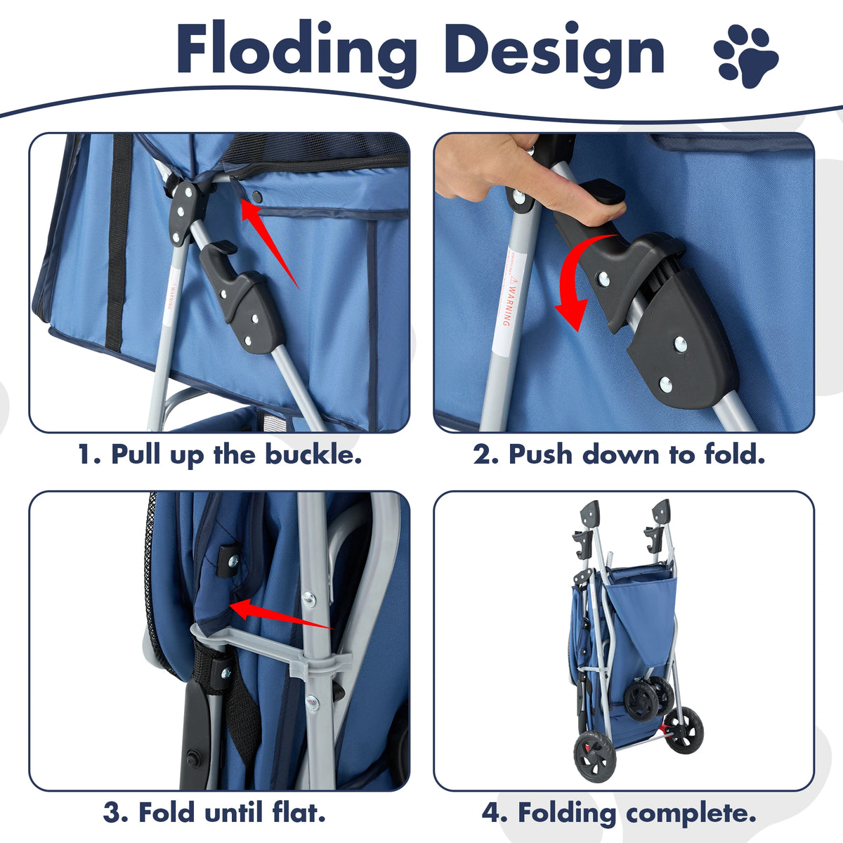 DUMOS 3 Wheel Foldable Pet Stroller With Mesh Windows and Storage