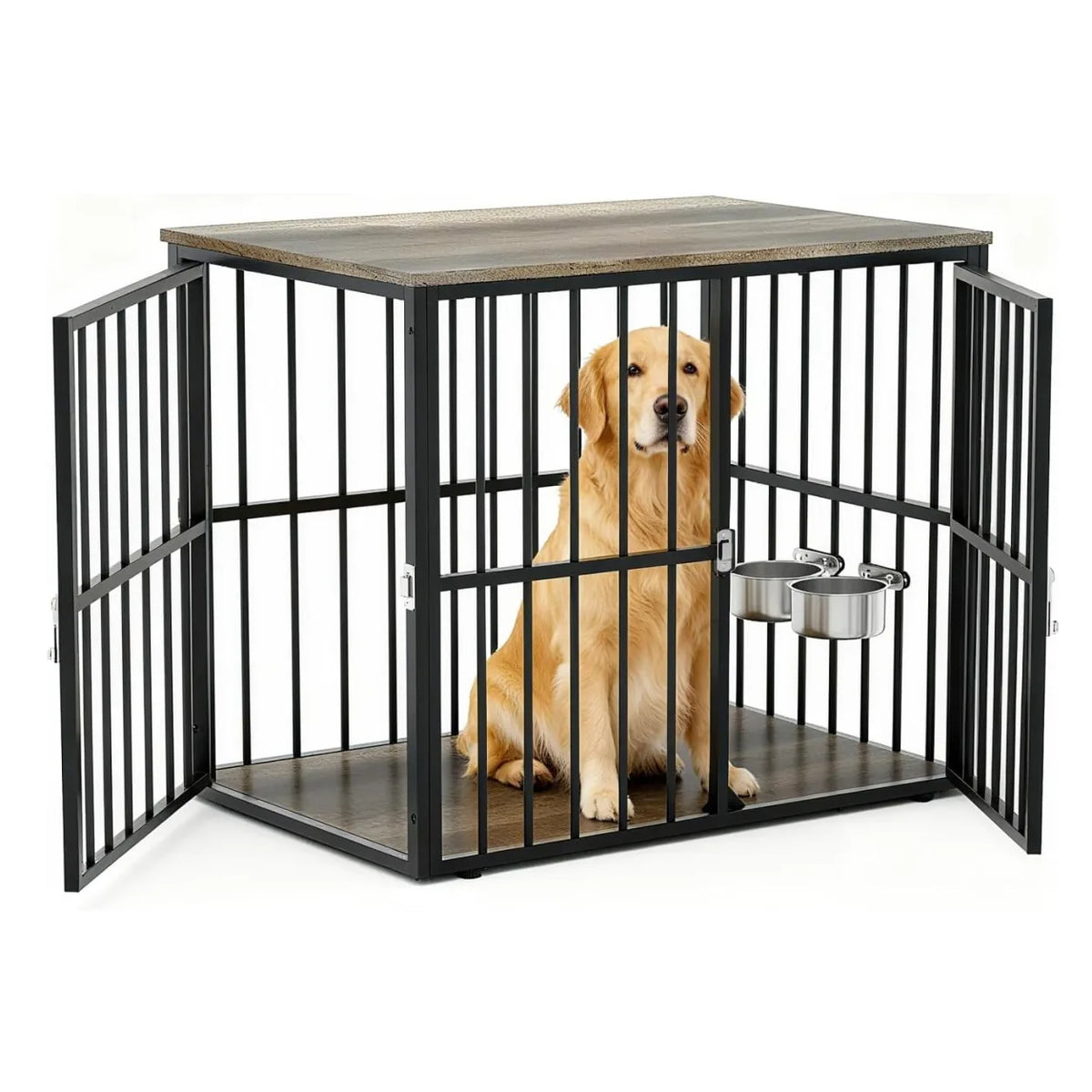 ANIXOL Wooden Dog Crate Furniture With Lockable Double Doors