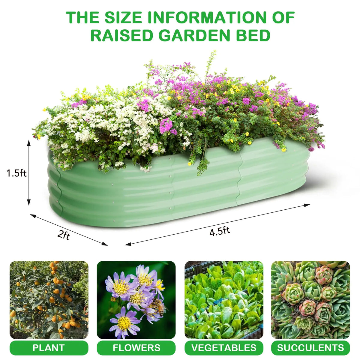 HiMISS Galvanized Steel Raised Garden Bed Planter Box