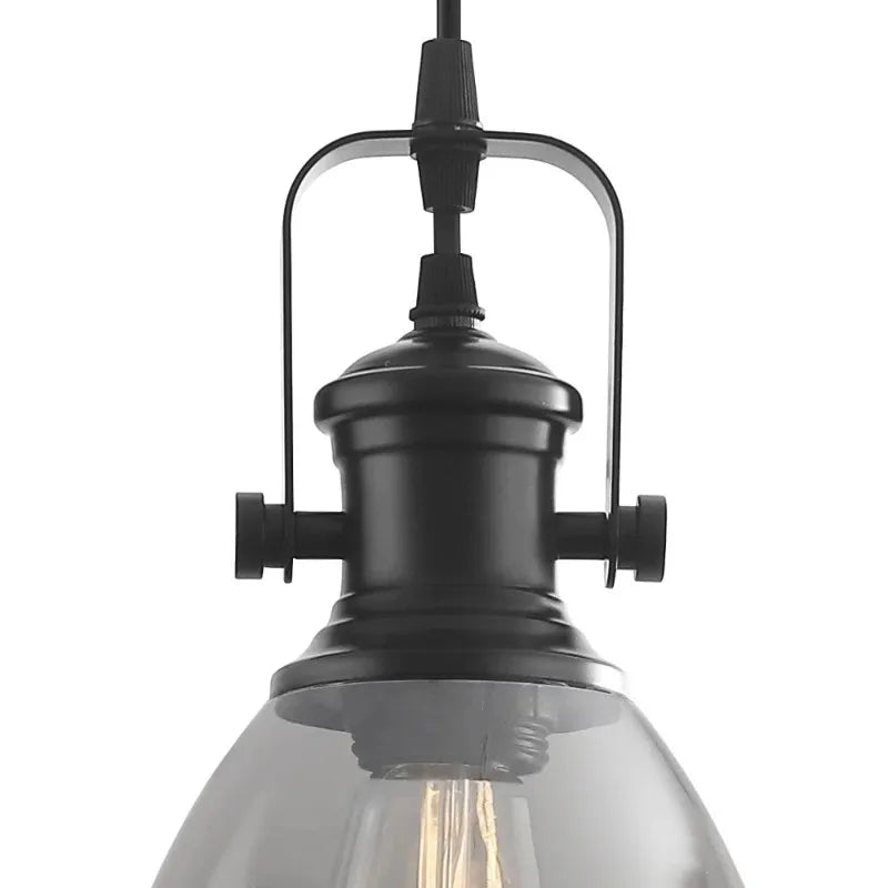 2-Pack Industrial Glass Pendant Light Smoke Gray Glass Shade Black Metal Hanging Lamp E26 Base Adjustable Cord For Kitchen Island Dining Room Farmhouse Ceiling Lighting