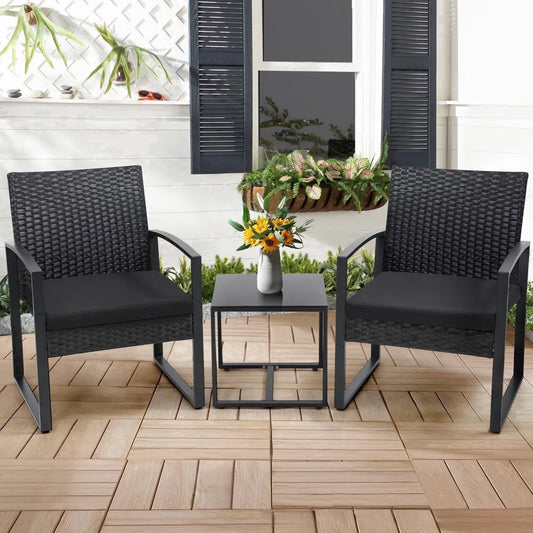 TUAREX Outdoor Wicker Bistro Set With Cushions And Coffee Table