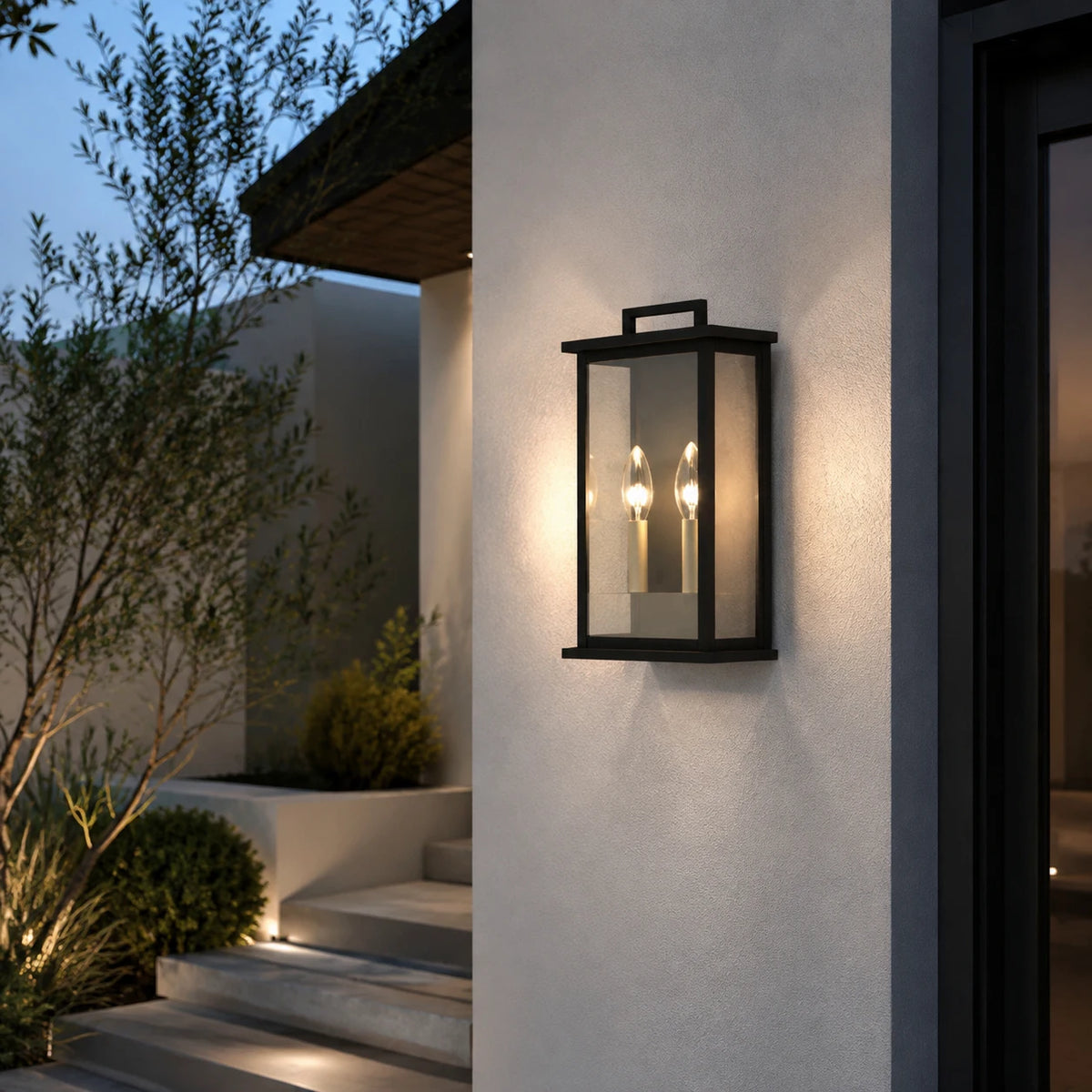 Dusk to Dawn Outdoor Wall Sconce, 14" Outside Wall Lights, Modern Black Wall Mount Light Fixture, Waterproof Exterior Lighting Fixtures for House, Porch, Garage(not included bulbs)