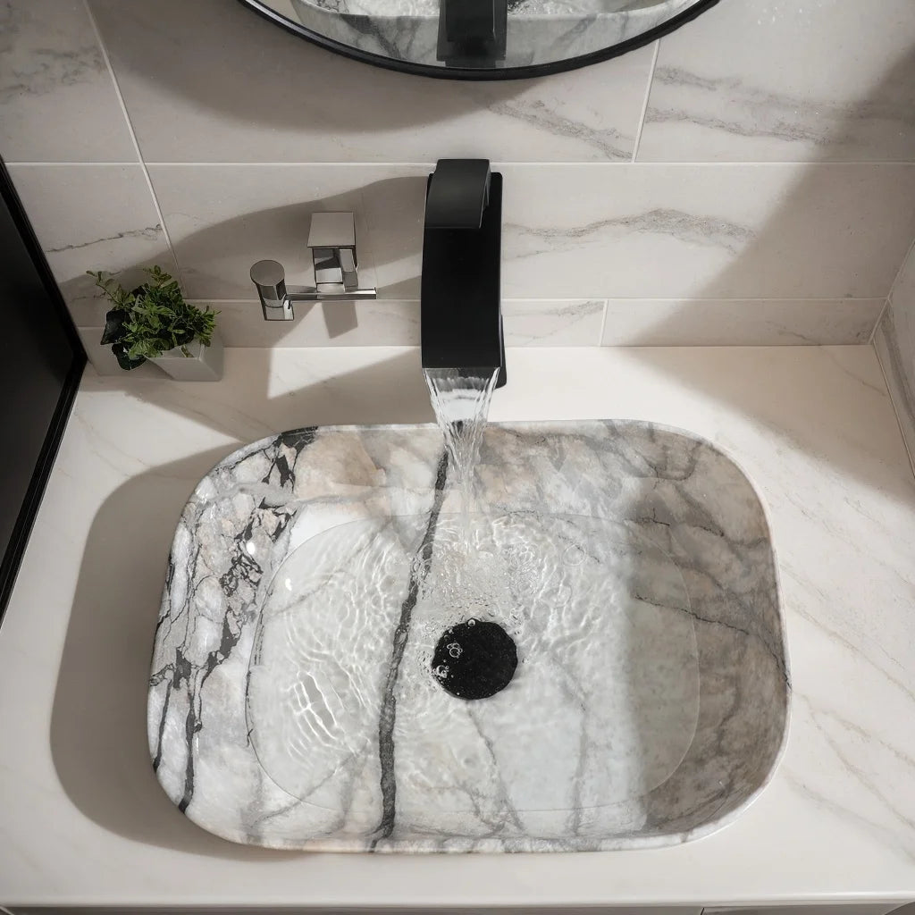 MEKKHALA Ceramic Vessel Sink Set With Matte Faucet Bathroom Basin
