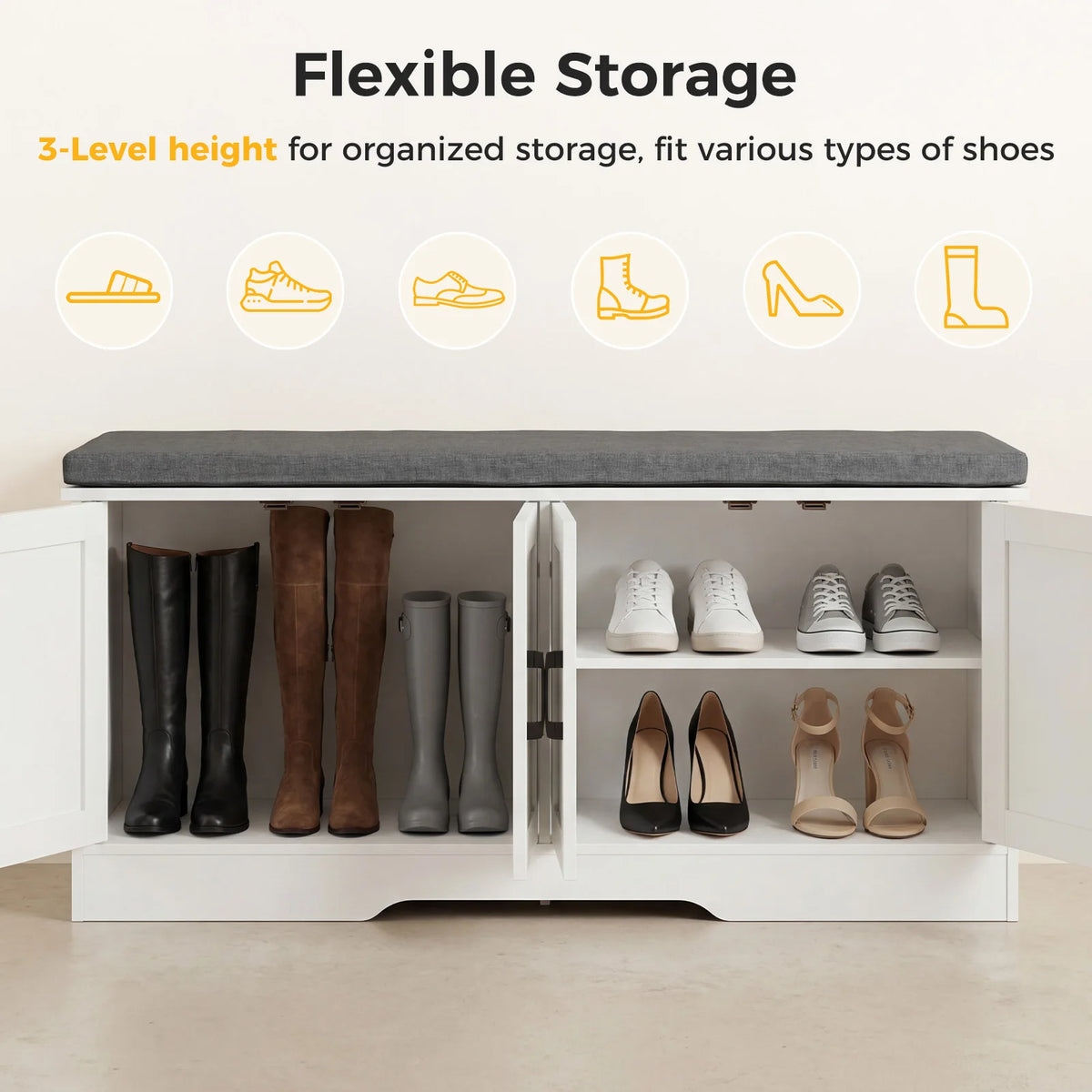 JHK Storage Bench With Padded Seat And Entryway Shoe Cabinet