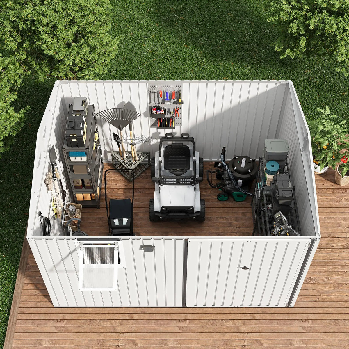 HiMISS Metal Garden Storage Shed With Sloped Roof Lockable Doors