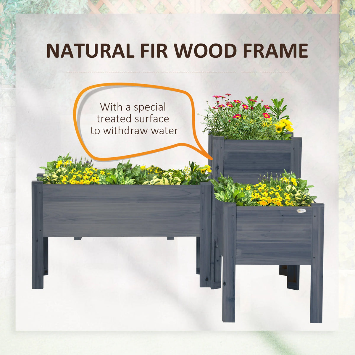 Outsunny Wood Raised Garden Planters For Flowers With Drainage