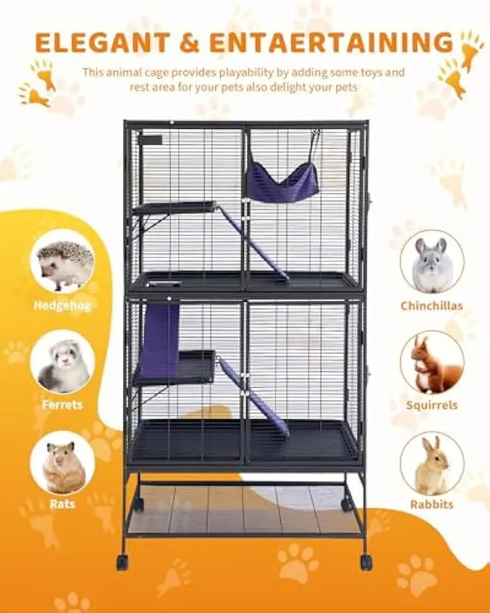Garvee 64-Inch Rolling Metal Ferret Cage Large 4/3/1 Tier Critter Nation Cage Small Animal Cage for Pet Rat Hamster Guinea Chinchilla For Patio Backyard Cats