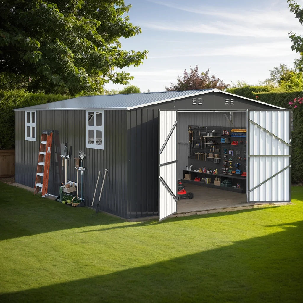 VIWAT Outdoor Metal Storage Shed With Lockable Door And Windows