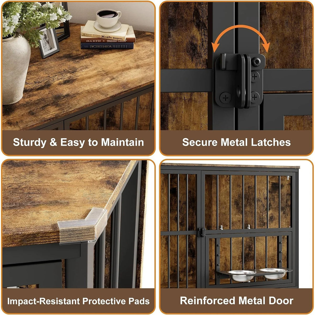 Wooden Corner Dog Crate Furniture With Double Door Lockable Cage