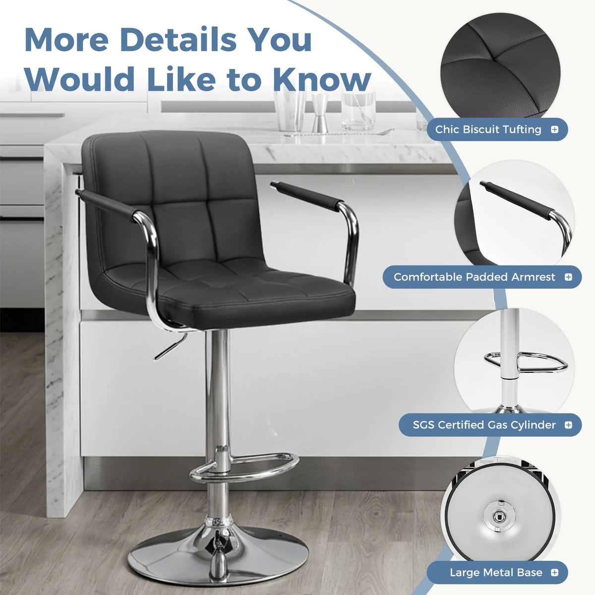 JHK Ergonomic Swivel Counter Height Office Chair With Padded Seat
