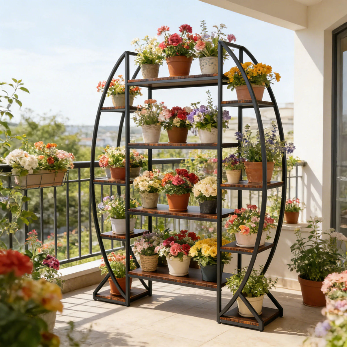 Metal Half Moon Multilayer Plant Stand For Garden Balcony Patio