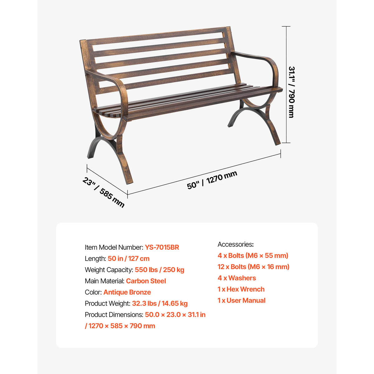 SucceBuy Outdoor Wooden Metal Garden Bench Patio Furniture