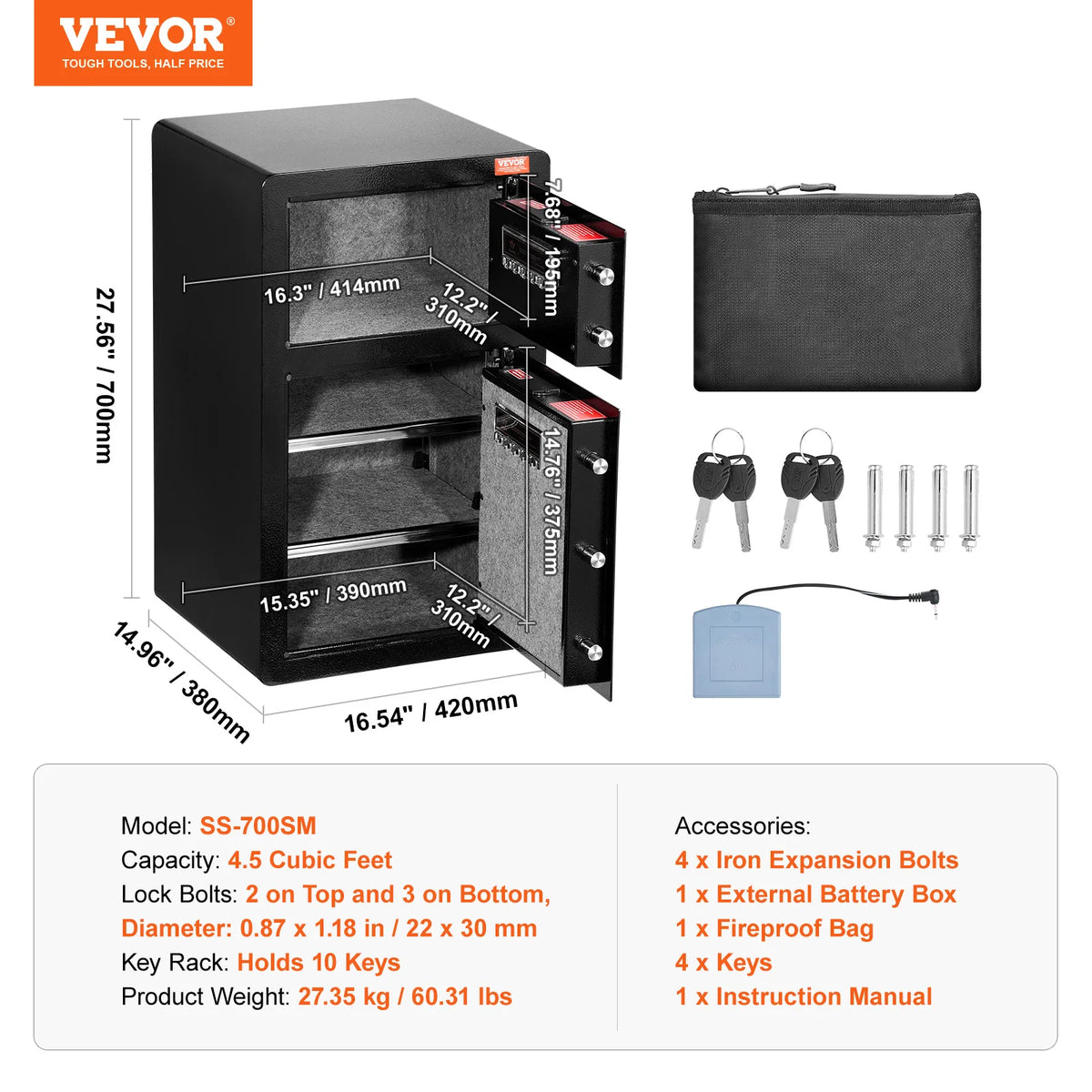 SucceBuy Fireproof Safe Box With Fingerprint And Key Lock