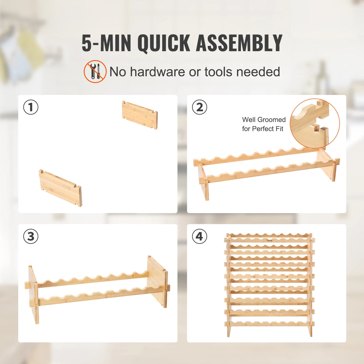 SucceBuy Bamboo Stackable Modular Wine Rack Free Standing Cellar Display