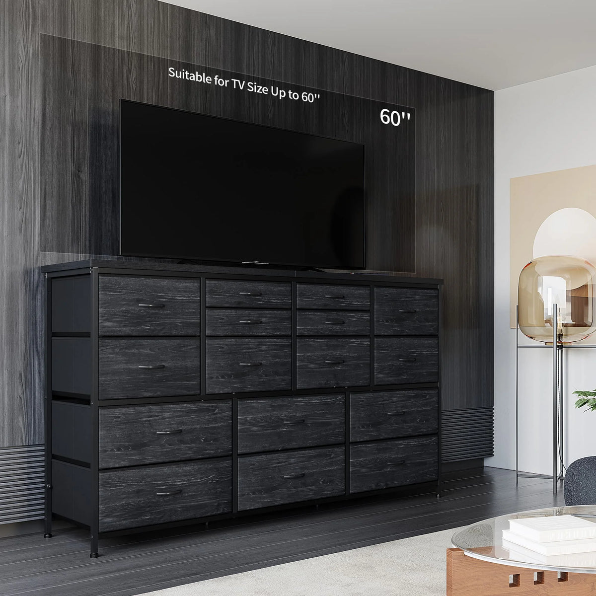 EnHomee 16 Drawer TV Stand Charging Station Long Storage Dresser