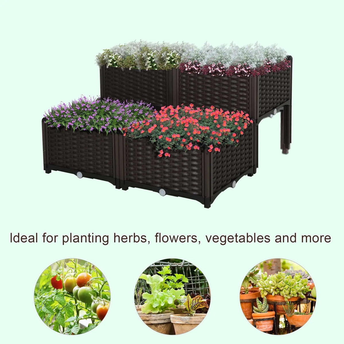 Outsunny Four Piece Raised Flower Bed Vegetable Herb Planter