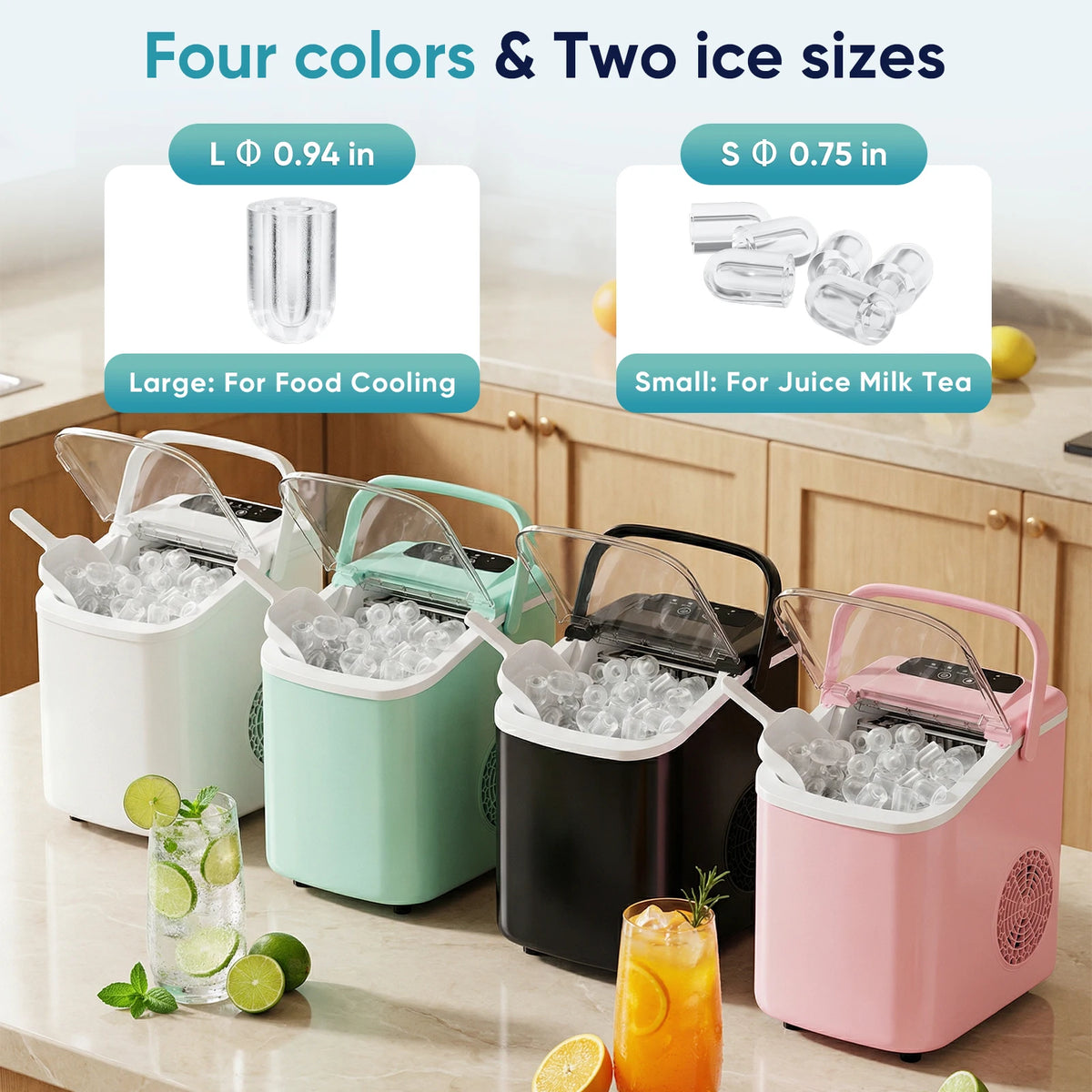 Compact Countertop Portable Ice Maker With Handle And Scoop