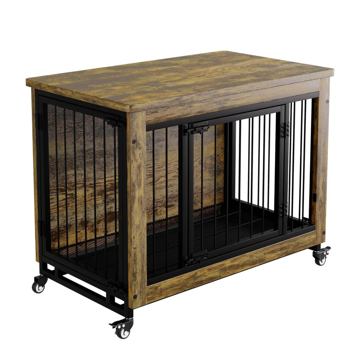 ANIXOL Wooden Dog Crate Furniture With Locking Doors And Wheels
