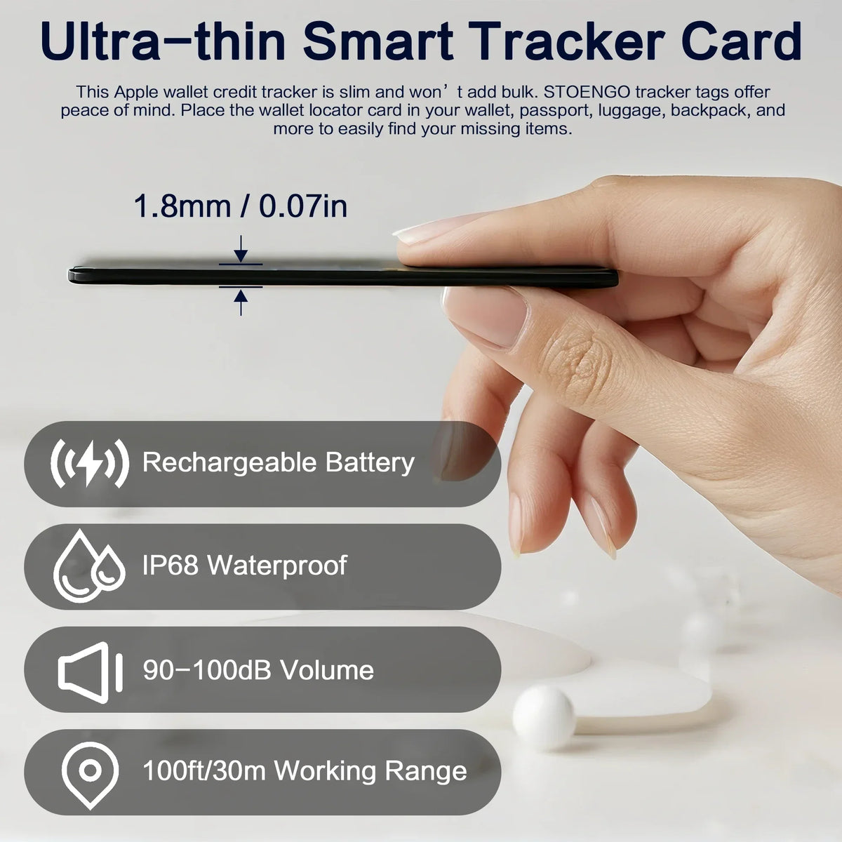 Ultra Thin Rechargeable Pet Wallet Tracker Waterproof Key Finder GPS Anti Lost Alarm Bluetooth Tracker Device for Dogs Cats Puppy Kitten Toddlers Kids Backpack Personal Safety Smart Tag Real Time Tracking